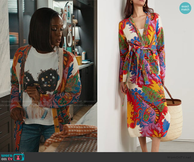 Etro Belted floral-print silk and linen-blend cardigan worn by Olympia (Skye P. Marshall) on Matlock
