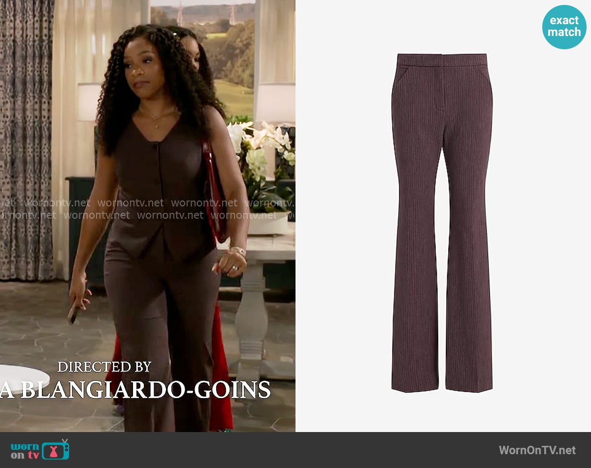 Express Editor Striped High Waisted Flare Trouser worn by Naomi Hamilton Hawthorne (Arielle Prepetit) on Beyond the Gates