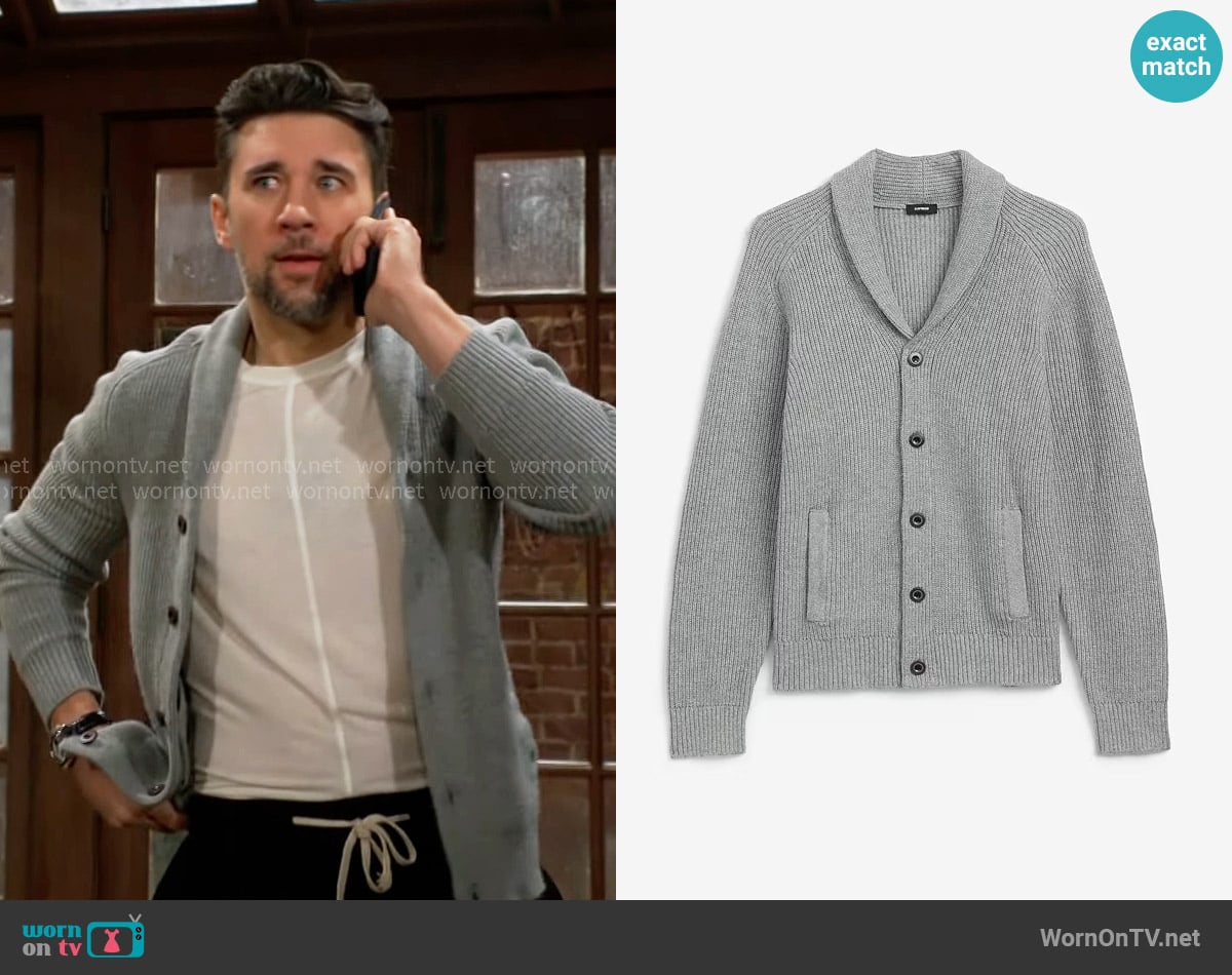 Express Ribbed Shawl Neck Cardigan worn by Cane Ashby (Billy Flynn) on The Young and the Restless