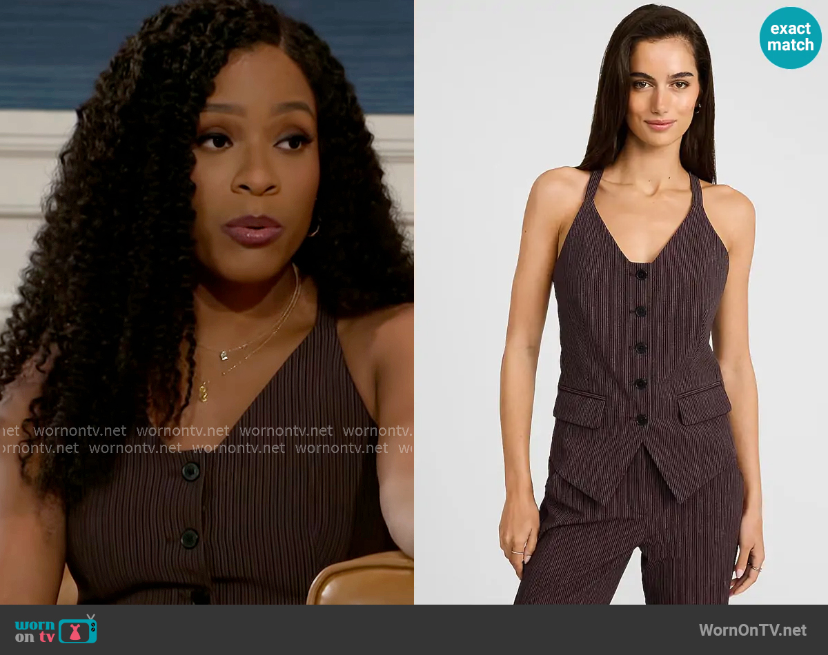 Express Striped Sleeveless Racerback Blazer Vest worn by Naomi Hamilton Hawthorne (Arielle Prepetit) on Beyond the Gates