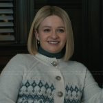 Brynlynn’s white fairisle cardigan on Elsbeth