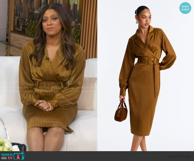 Fashion Nova Call The Shots Belted Satin Midi Dress worn by Morgan Norwood on Good Morning America