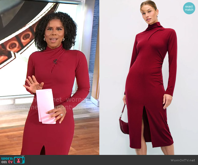 Fifteen Twenty Tasha Turtleneck Midi Dress worn by Adriana Diaz on CBS Mornings