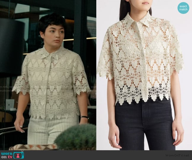 Frame Lace Button-Up Shirt worn by Olivia (Tess Aubert) on Imperfect Women