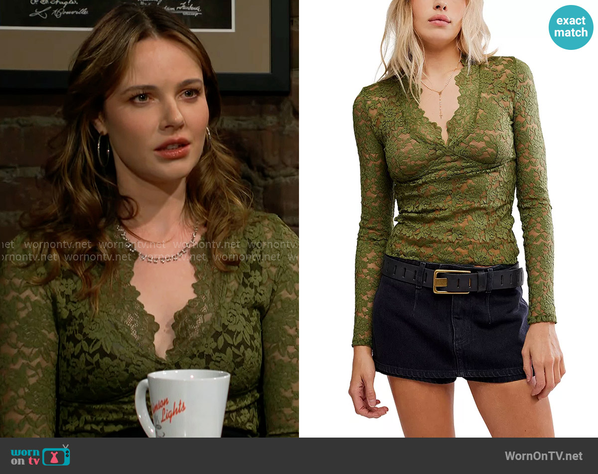 Free People All Day Lace Long Sleeve in Terrarium worn by Tessa Porter (Cait Fairbanks) on The Young and the Restless