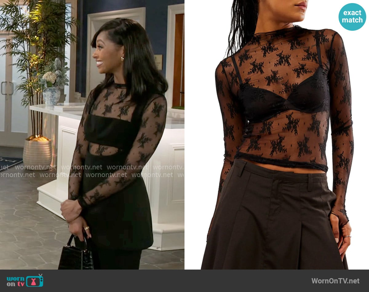 Free People Lady Lux Layering Top in Black worn by Kat Richardson (Colby Muhammad) on Beyond the Gates