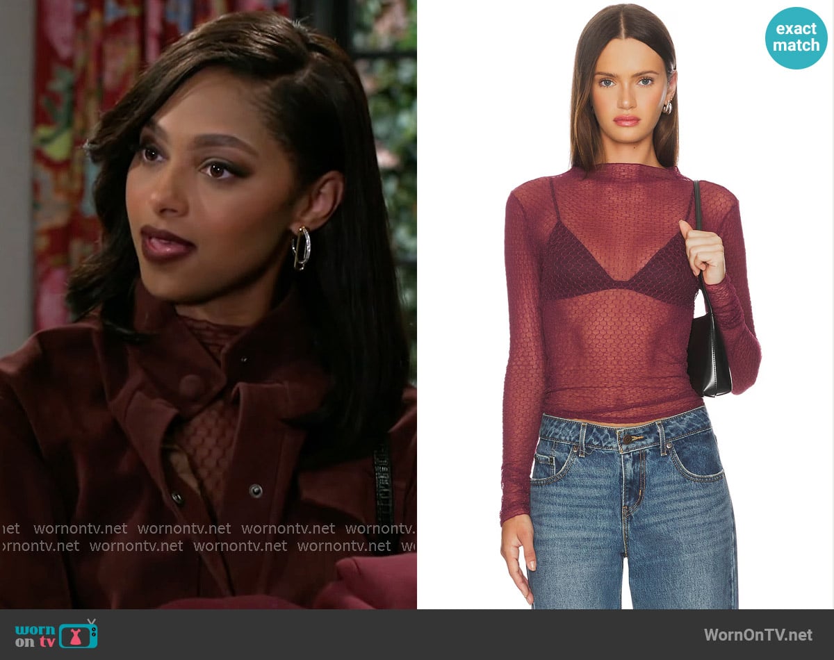 Free People Minding My Business Top in Crushed Berry worn by Kat Richardson (Colby Muhammad) on Beyond the Gates