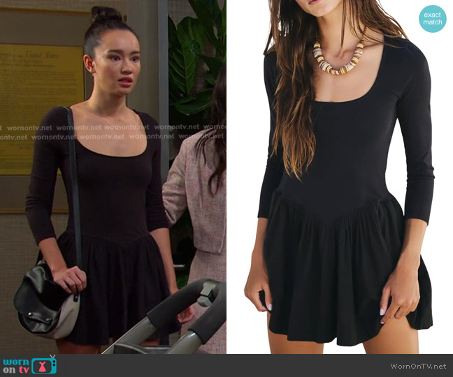 Free People Onda Sleeved Mini Dress in Black worn by Sophia Choi (Rachel Boyd) on Days of our Lives