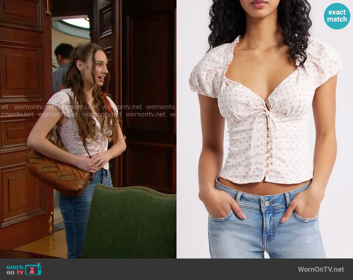 Free People Summer Floral Print Shirt in Ivory Multi worn by Melissa Dylan (Sydney Bullock) on The Bold and the Beautiful