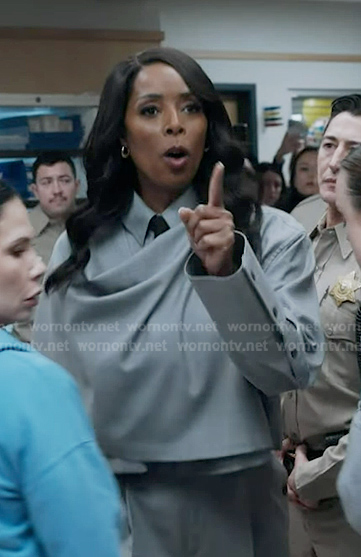Gabi Bond’s grey draped shirt and pants on 9-1-1
