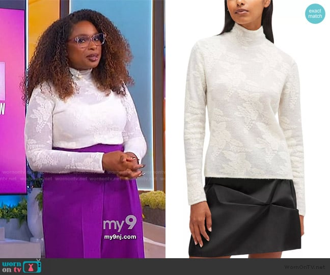 Ganni Sheer Flower Jacquard Turtleneck Top worn by Jennifer Hudson on The Jennifer Hudson Show