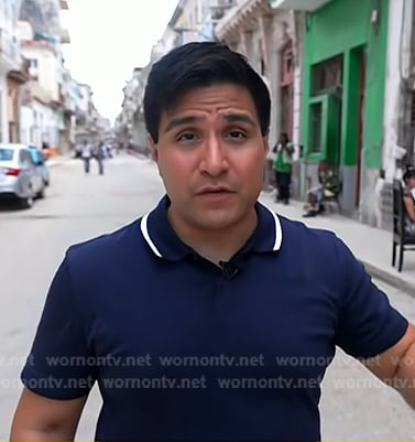 George Solis’s navy contrast collar polo on Today