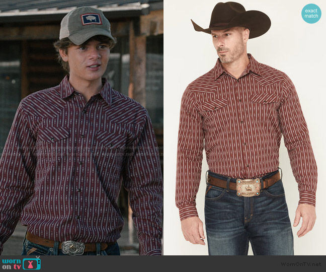 Gibson Trading Buckshot Striped Print Long Sleeve Snap Stretch Western Shirt worn by Tate Dutton ( Brecken Merrill) on Marshals