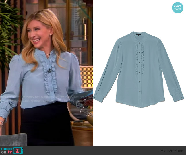 Gilber Gilmore Dark Skylight -Gayle Ruffle Shirt in silk worn by Sara Eisen on The View