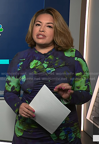Gilma’s navy and green print ruched dress on NBC News Daily
