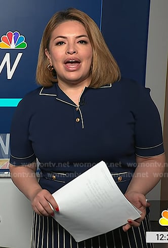 Gilma’s navy contrast trim polo top and stripe skirt on NBC News Daily