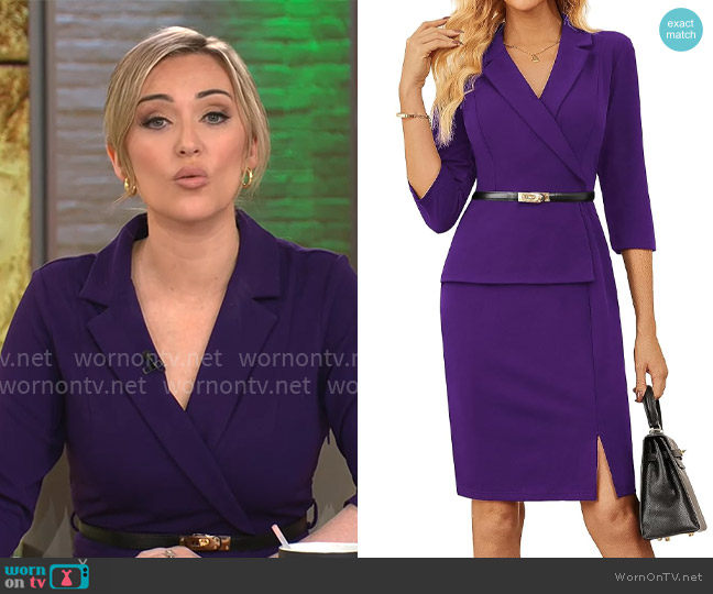 Grace Karin Sheath Suit Dresses with Belt in Purple worn by Kelly O'Grady on CBS Mornings