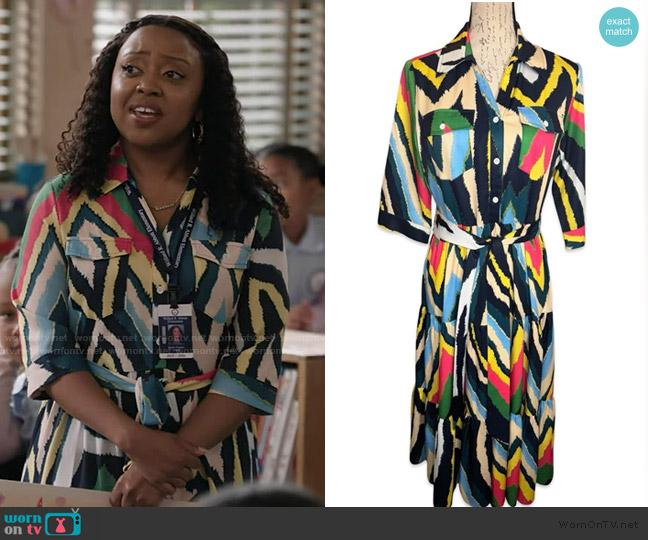 Gracia Printed Shirtdress worn by Janine Teagues (Quinta Brunson) on Abbott Elementary