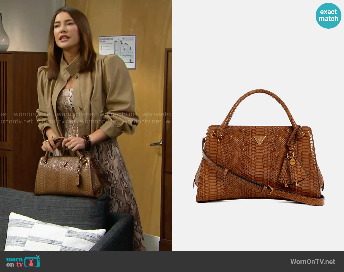 Guess Georgina Girlfriend Satchel worn by Steffy Forrester (Jacqueline MacInnes Wood) on The Bold and the Beautiful