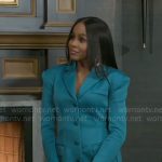 Hayley’s teal green blazer dress on Beyond the Gates