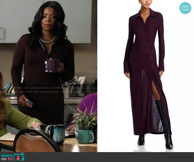 Helmut Lang Twisted Long-Sleeve Shirtdress worn by Ava Coleman (Janelle James) on Abbott Elementary