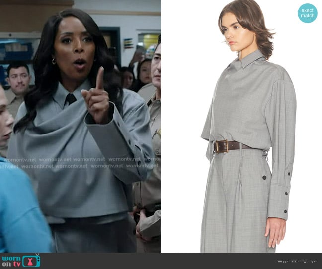 Helsa The Left Bank Layered Shirt in Grey Melange worn by Gabi Bond (Tasha Smith) on 9-1-1