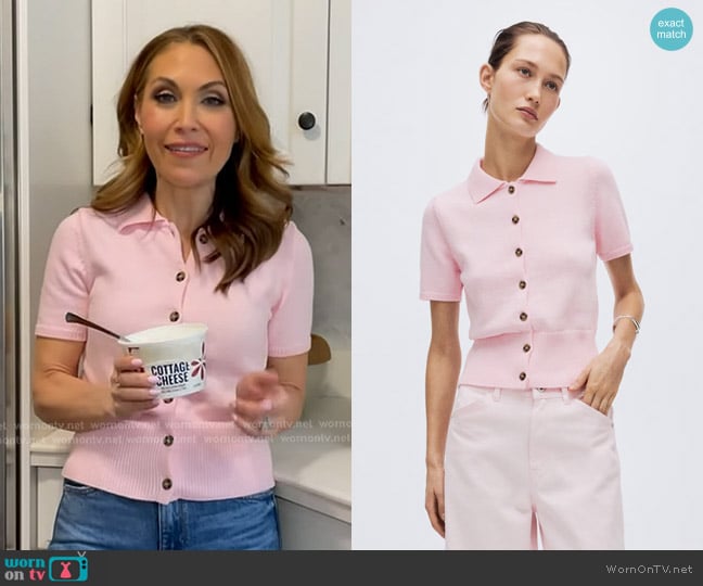 H&M Short-Sleeved Cardigan in Light Pink worn by Lori Bergamotto on Good Morning America