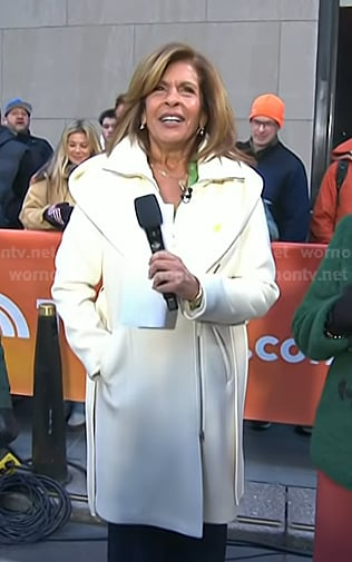 Hoda’s white hooded wool coat on Today
