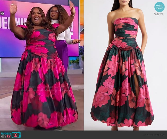 Hutch Georgina Pleated Strapless Gown worn by Danielle Pinnock on The Jennifer Hudson Show