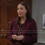 Ivy’s printed button front dress and purple jacket on The Bold and the Beautiful