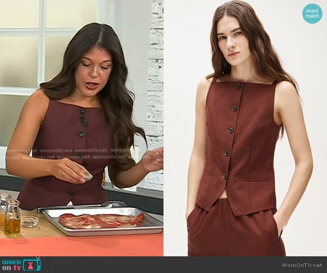 J. Crew Button-up Cutaway Tank Top Gramercy Linen Blend in Fresh Cacao worn by Mia Castro on Today