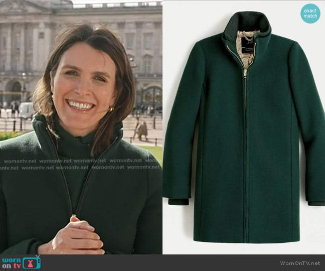 J. Crew Lodge Coat Italian Stadium Cloth Wool in Dark Forest worn by Molly Hunter on Today