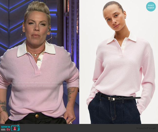 J. Crew Relaxed sweater-polo in vintage wool worn by Pink on The Kelly Clarkson Show