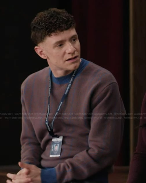Jacob’s printed crew neck sweater on Abbott Elementary