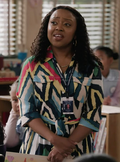 Janine’s abstract print dress on Abbott Elementary