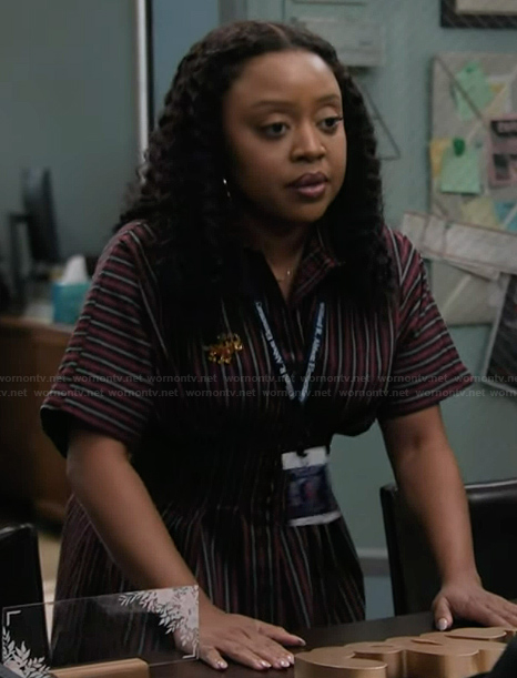 Janine’s striped shirtdress on Abbott Elementary