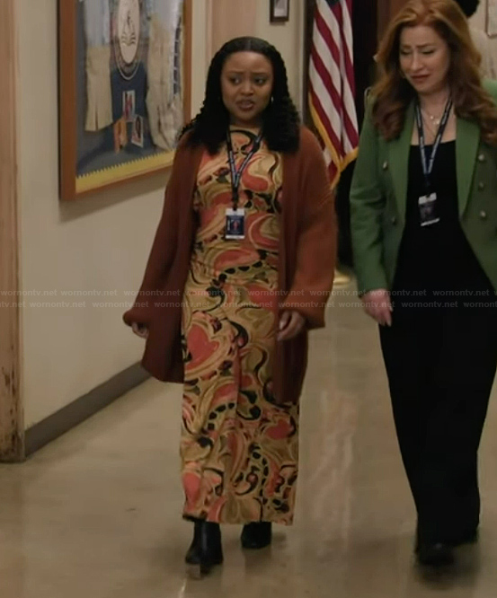 Janine’s yellow paisley print dress on Abbott Elementary