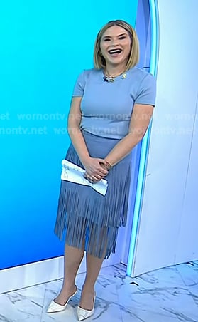 Jenna’s blue suede fringe skirt on Today
