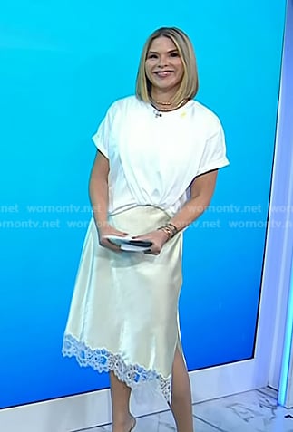 Jenna’s white tee and yellow satin skirt on Today