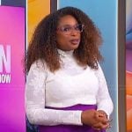 Jennifer’s white lace mock neck top on The Jennifer Hudson Show