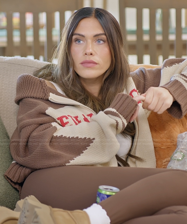 Jessi’s brown cardigan on The Secret Lives of Mormon Wives
