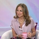 Joanne’s pink satin top and black floral pants on Today