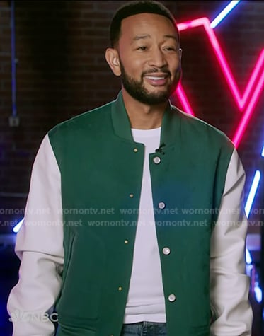 John Legend’s green varsity jacket and distressed jeans on The Voice