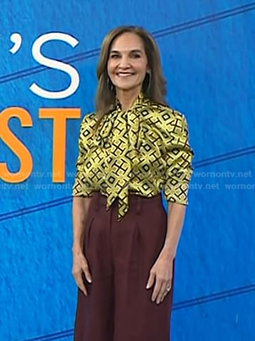 Joy’s yellow print tie neck blouse on Today