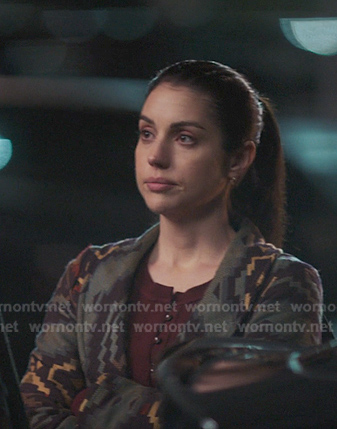 Jules’ aztec print coat on Greys Anatomy