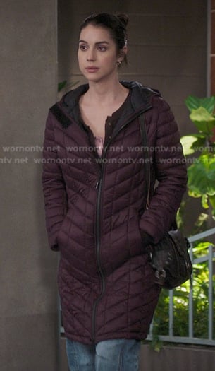 Jules’ purple quilted puffer coat on Greys Anatomy