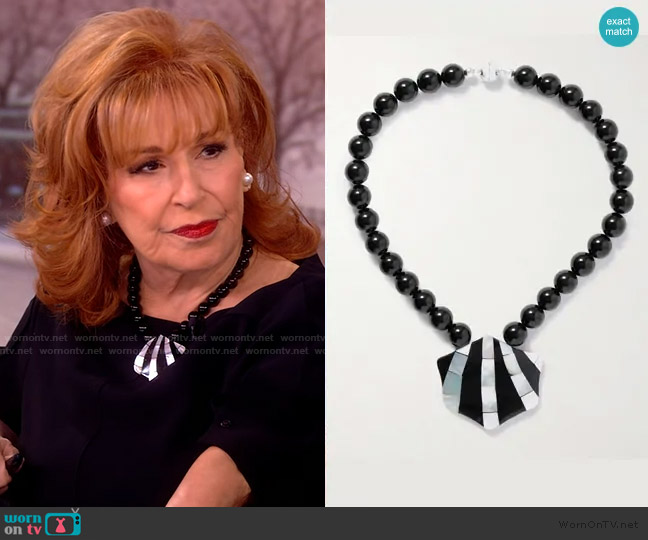 Julietta Maris silver-tone onyx, resin and shell necklace worn by Joy Behar on The View