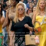 Kathy’s black floral print skirt on The Real Housewives of Beverly Hills