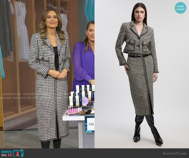 Karen Millen Textured Tweed Pocket Front Tailored Cropped Jacket worn by Rhiannon Ally on Good Morning America