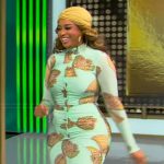 Karri Bryant’s floral print ruched dress on Tamron Hall Show